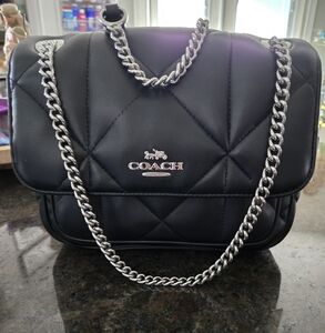 Coach Black Quilted Shoulder Bag with Silver Chain NWOT